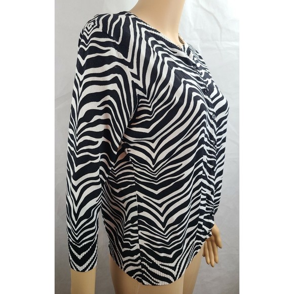 HBA Women's (M) Black & White Zebra 3/4 Sleeve Lightweight Cardigan Sweater - Picture 9 of 11